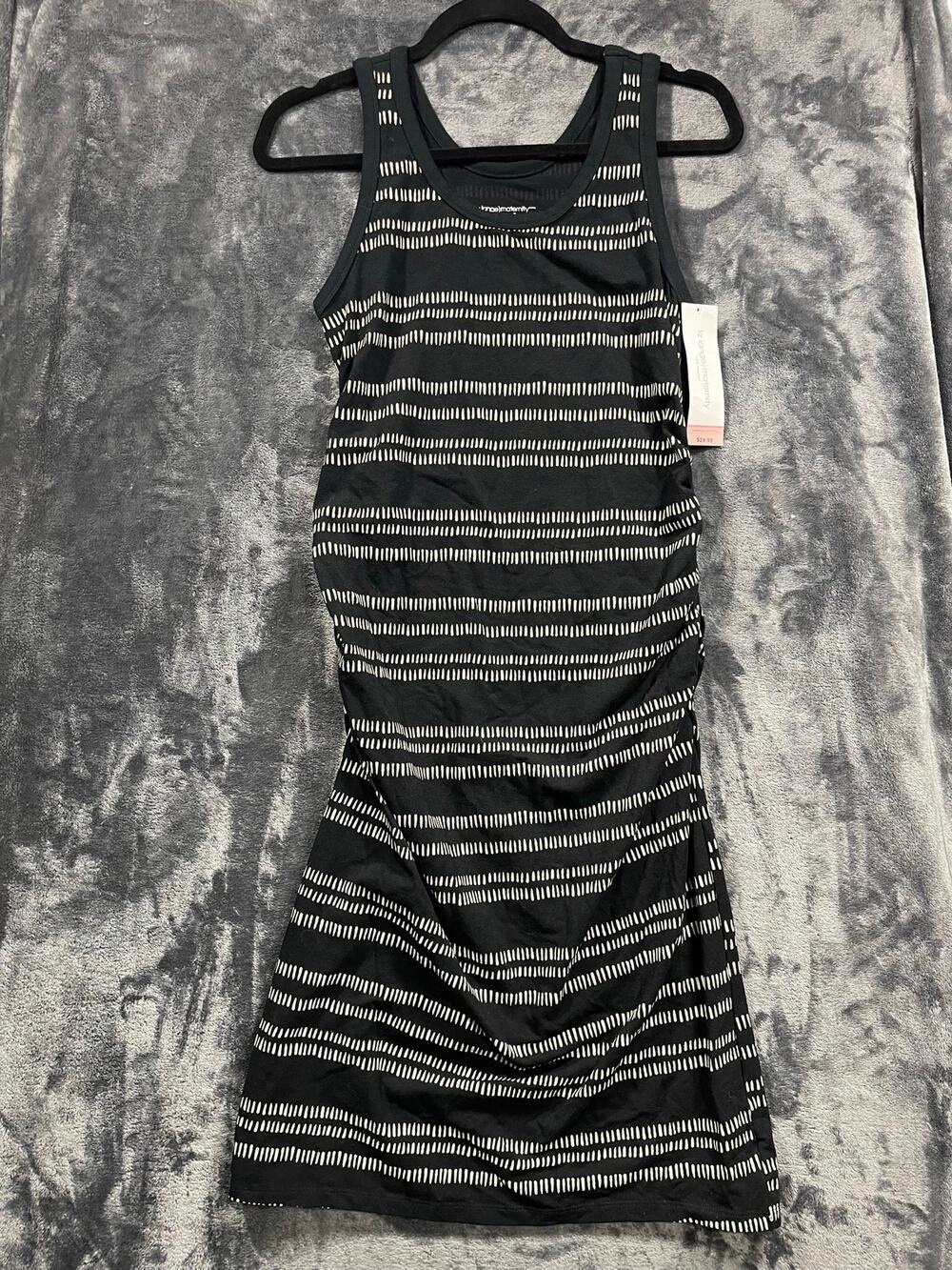 Liz Lange Maternity Black White Ruched Bodycon Tank Midi Dress Women’s S NWT